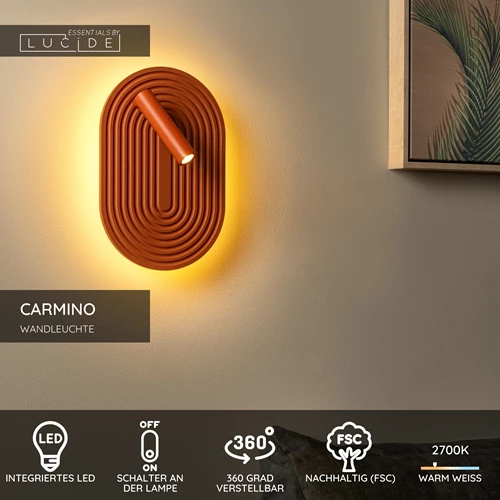 Lucide CARMINO - Wandleuchte - LED - 1x12W 2700K - Terrakotta | Essential - USP